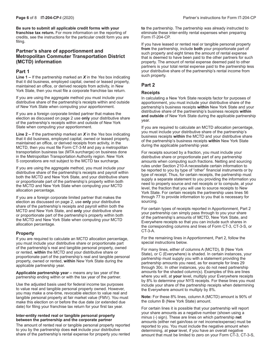 Instructions for Form IT-204-CP New York Corporate Partners Schedule K-1 - New York, Page 6