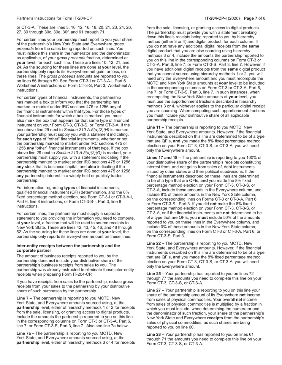 Instructions for Form IT-204-CP New York Corporate Partners Schedule K-1 - New York, Page 7