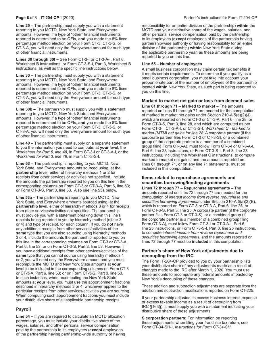 Instructions for Form IT-204-CP New York Corporate Partners Schedule K-1 - New York, Page 8