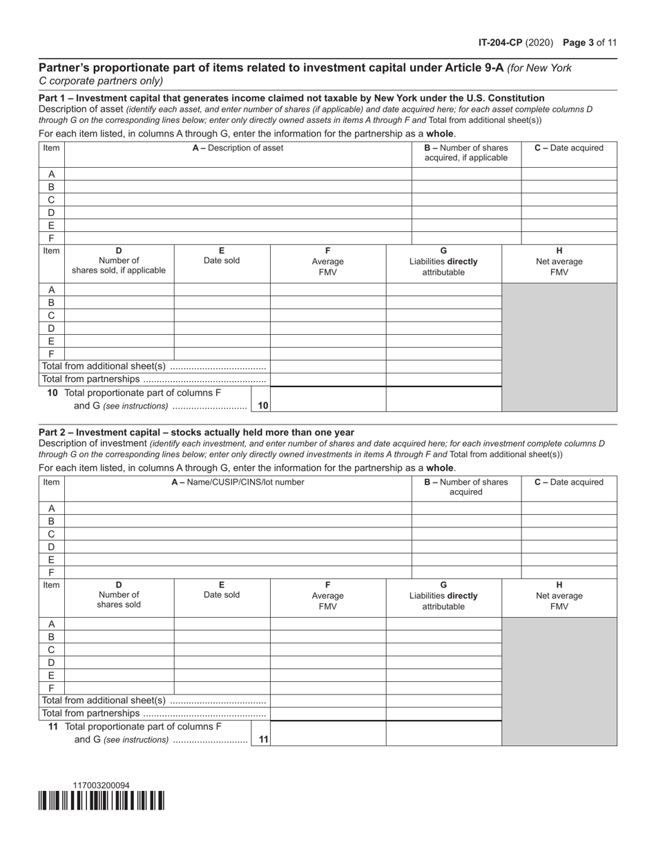 Form IT-204-CP New York Corporate Partners Schedule K-1 - New York, Page 3
