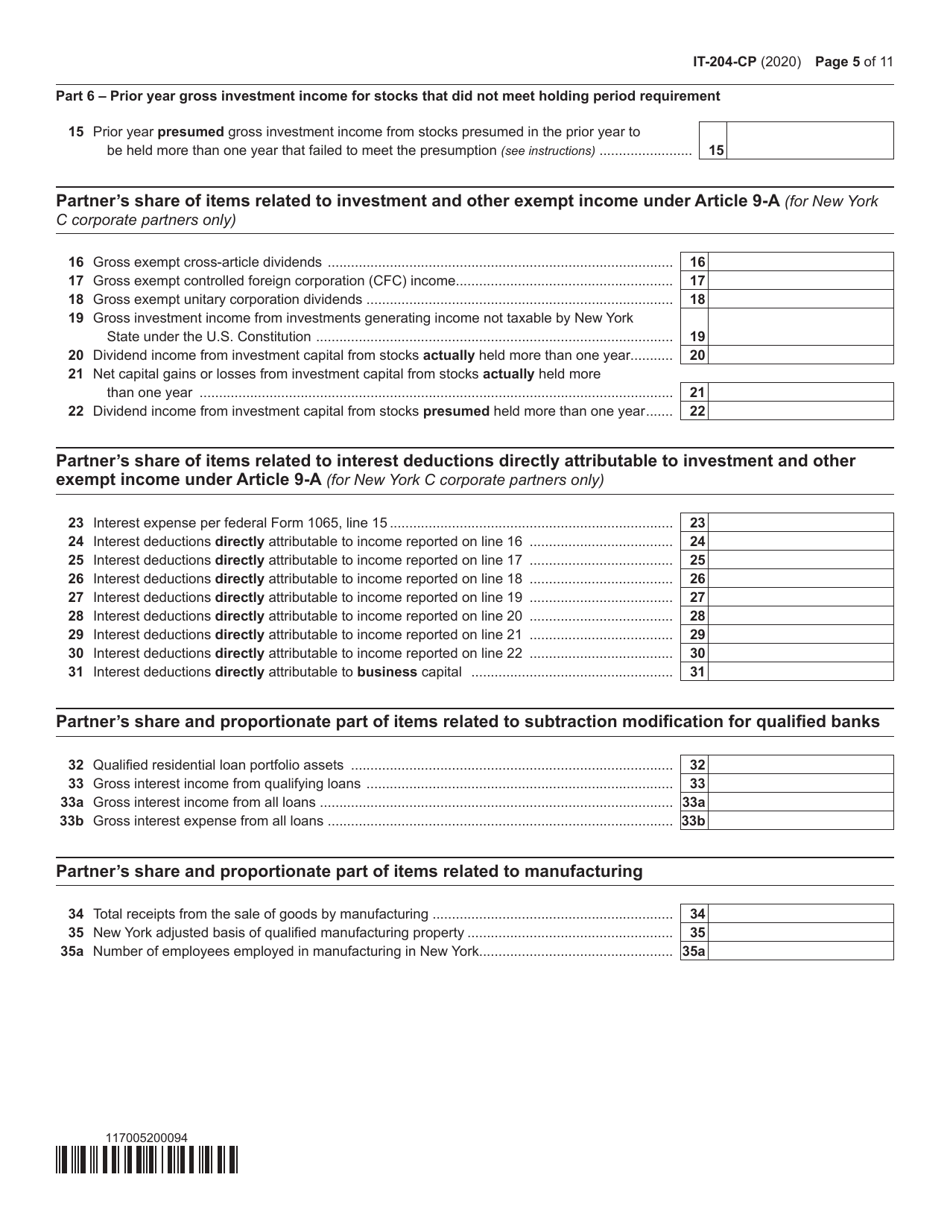 Form IT-204-CP New York Corporate Partners Schedule K-1 - New York, Page 5