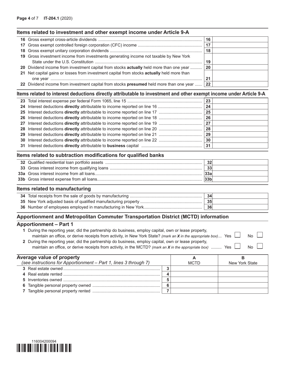 Form IT-204.1 New York Corporate Partners Schedule K - New York, Page 4