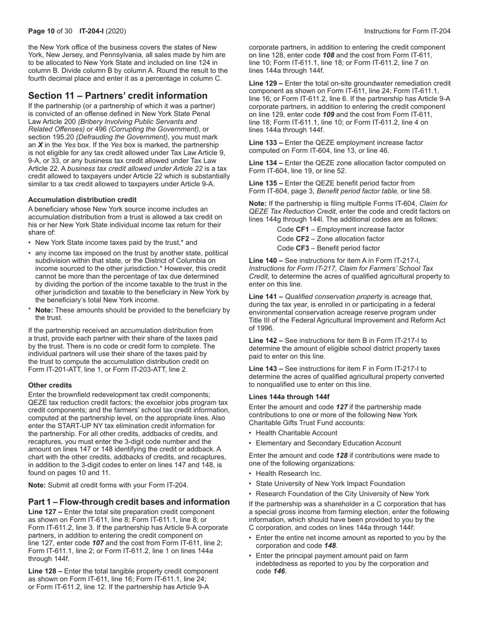 Instructions for Form IT-204, IT-204-IP, IT-204.1, IT-204-CP - New York, Page 10