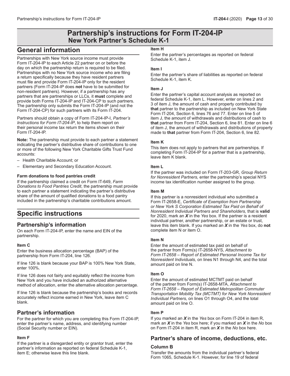 Instructions for Form IT-204, IT-204-IP, IT-204.1, IT-204-CP - New York, Page 13