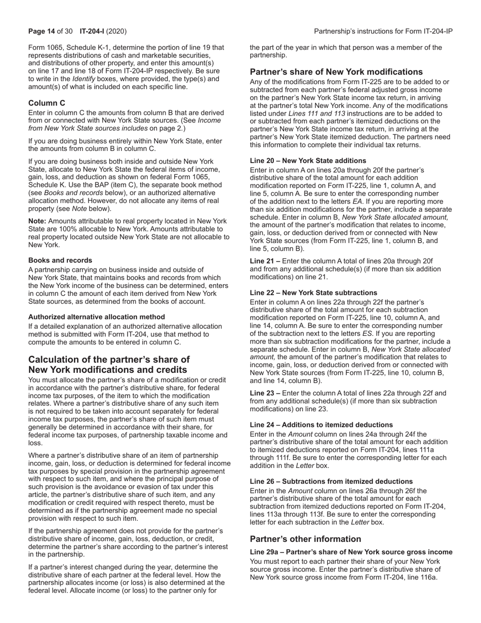 Instructions for Form IT-204, IT-204-IP, IT-204.1, IT-204-CP - New York, Page 14