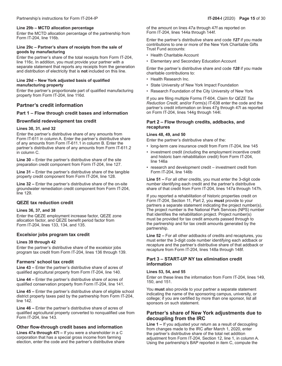 Instructions for Form IT-204, IT-204-IP, IT-204.1, IT-204-CP - New York, Page 15