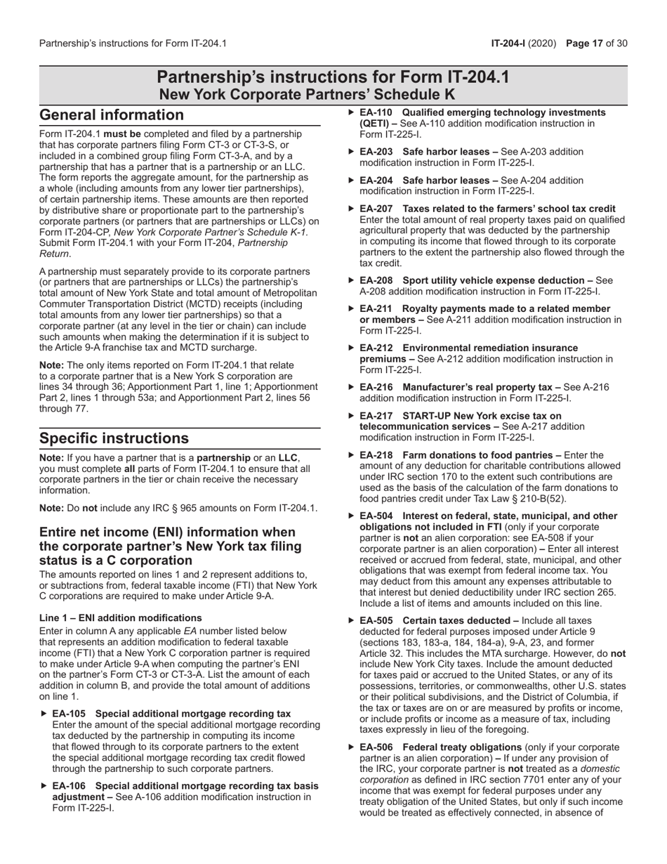 Instructions for Form IT-204, IT-204-IP, IT-204.1, IT-204-CP - New York, Page 17