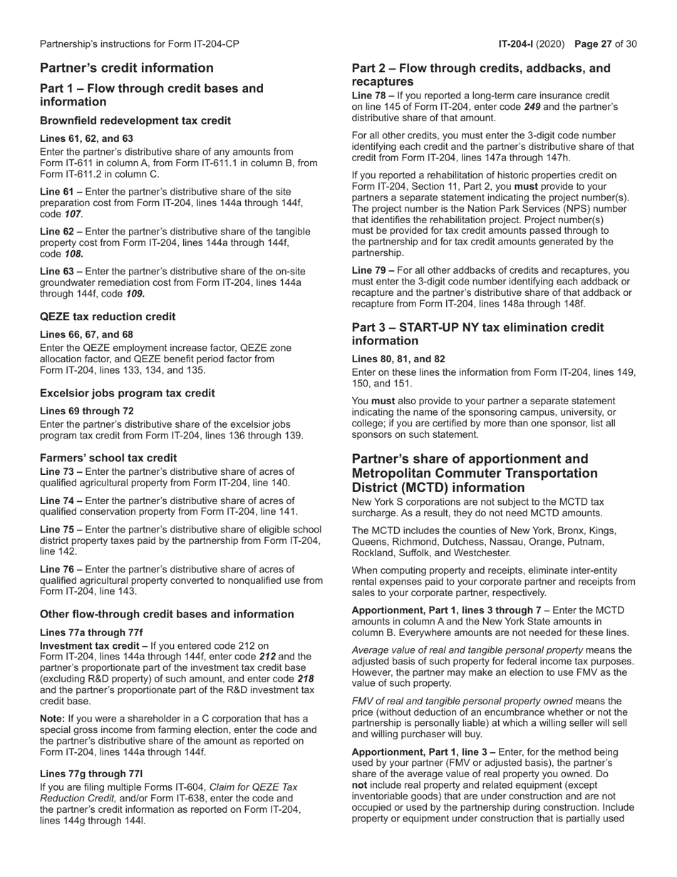 Instructions for Form IT-204, IT-204-IP, IT-204.1, IT-204-CP - New York, Page 27