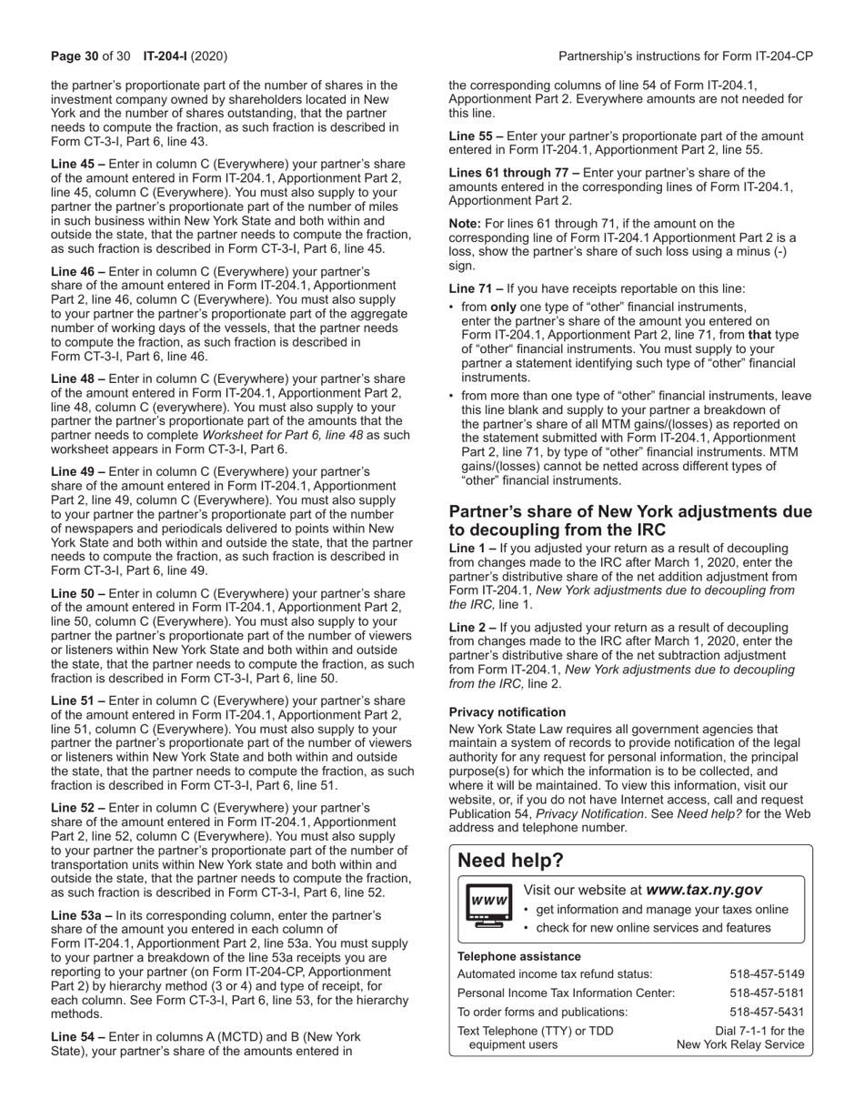 Instructions for Form IT-204, IT-204-IP, IT-204.1, IT-204-CP - New York, Page 30