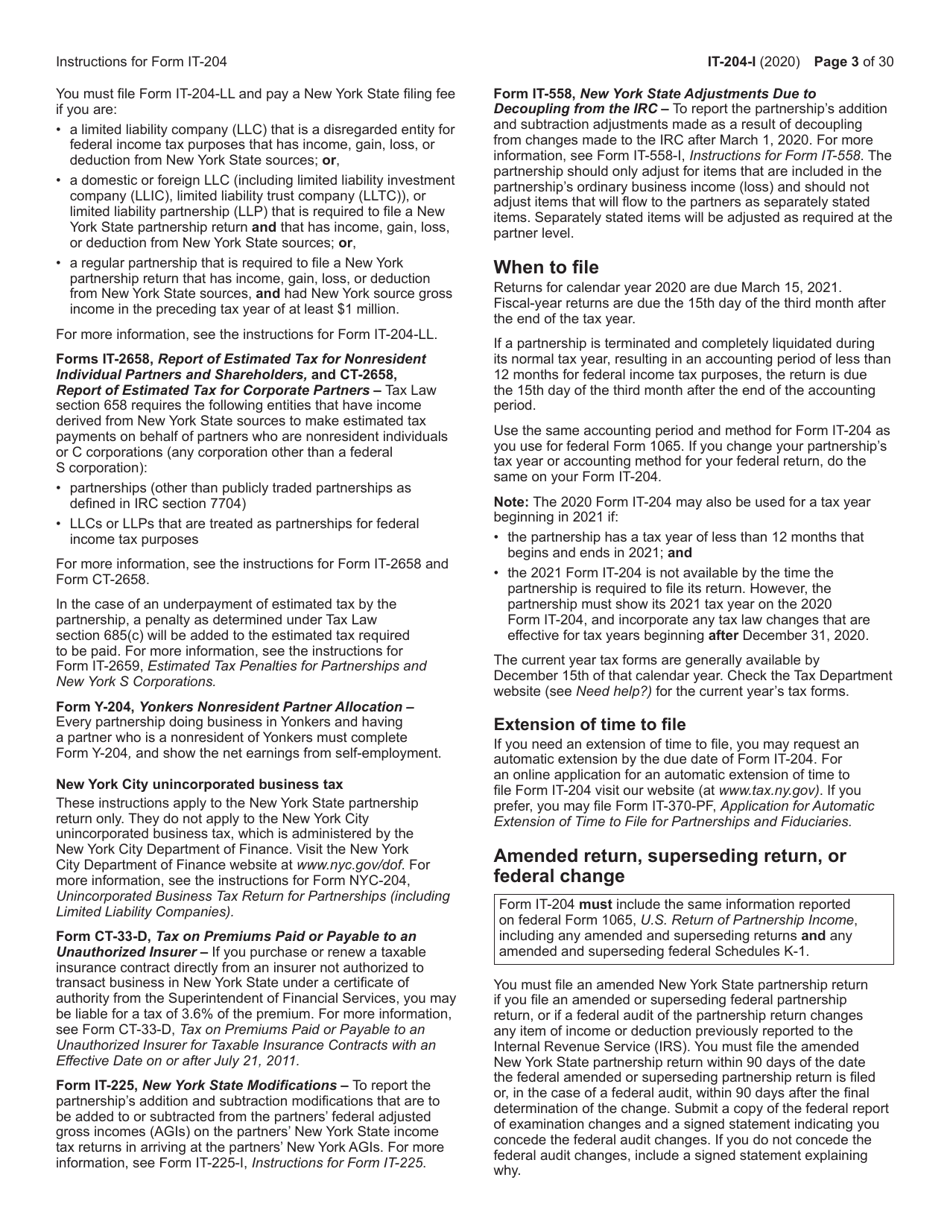 Instructions for Form IT-204, IT-204-IP, IT-204.1, IT-204-CP - New York, Page 3
