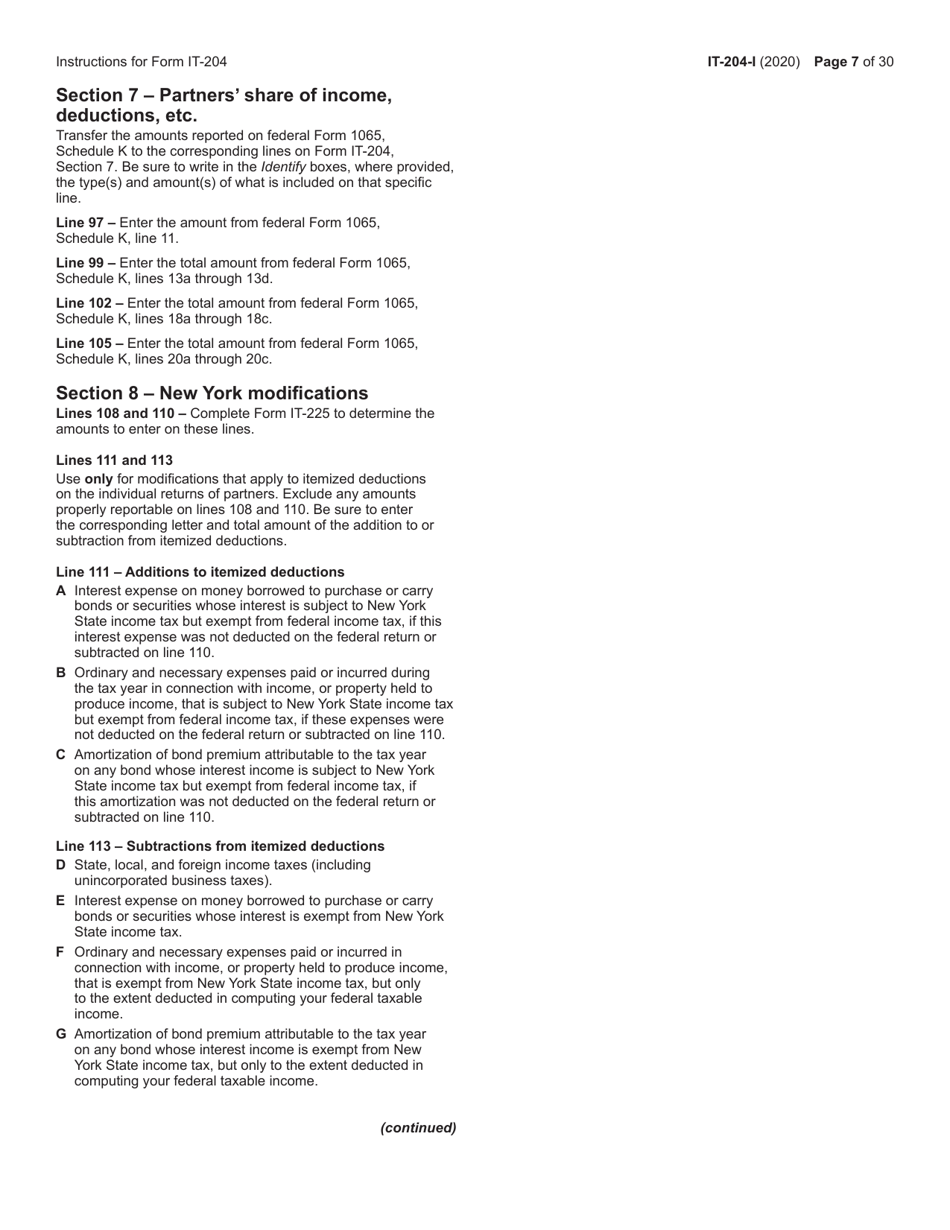 Instructions for Form IT-204, IT-204-IP, IT-204.1, IT-204-CP - New York, Page 7