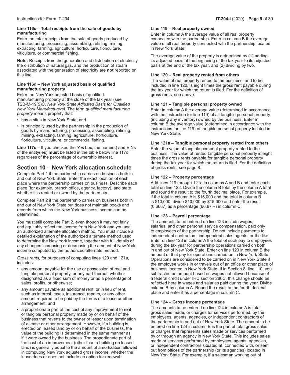 Instructions for Form IT-204, IT-204-IP, IT-204.1, IT-204-CP - New York, Page 9