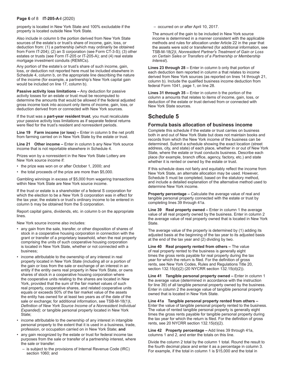 Instructions for Form IT-205-A Fiduciary Allocation - New York, Page 6