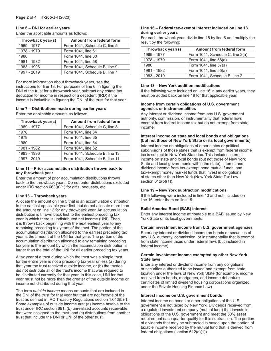 Instructions for Form IT-205-J New York State Accumulation Distribution for Exempt Resident Trusts - New York, Page 2