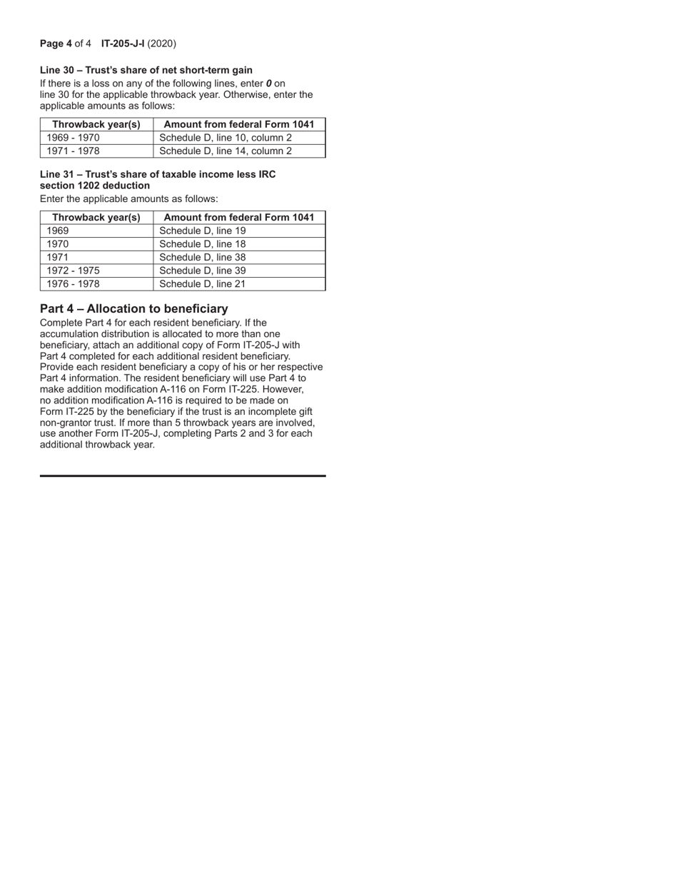 Instructions for Form IT-205-J New York State Accumulation Distribution for Exempt Resident Trusts - New York, Page 4