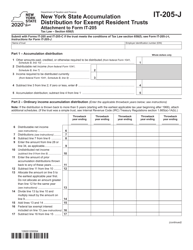 Document preview: Form IT-205-J New York State Accumulation Distribution for Exempt Resident Trusts - New York