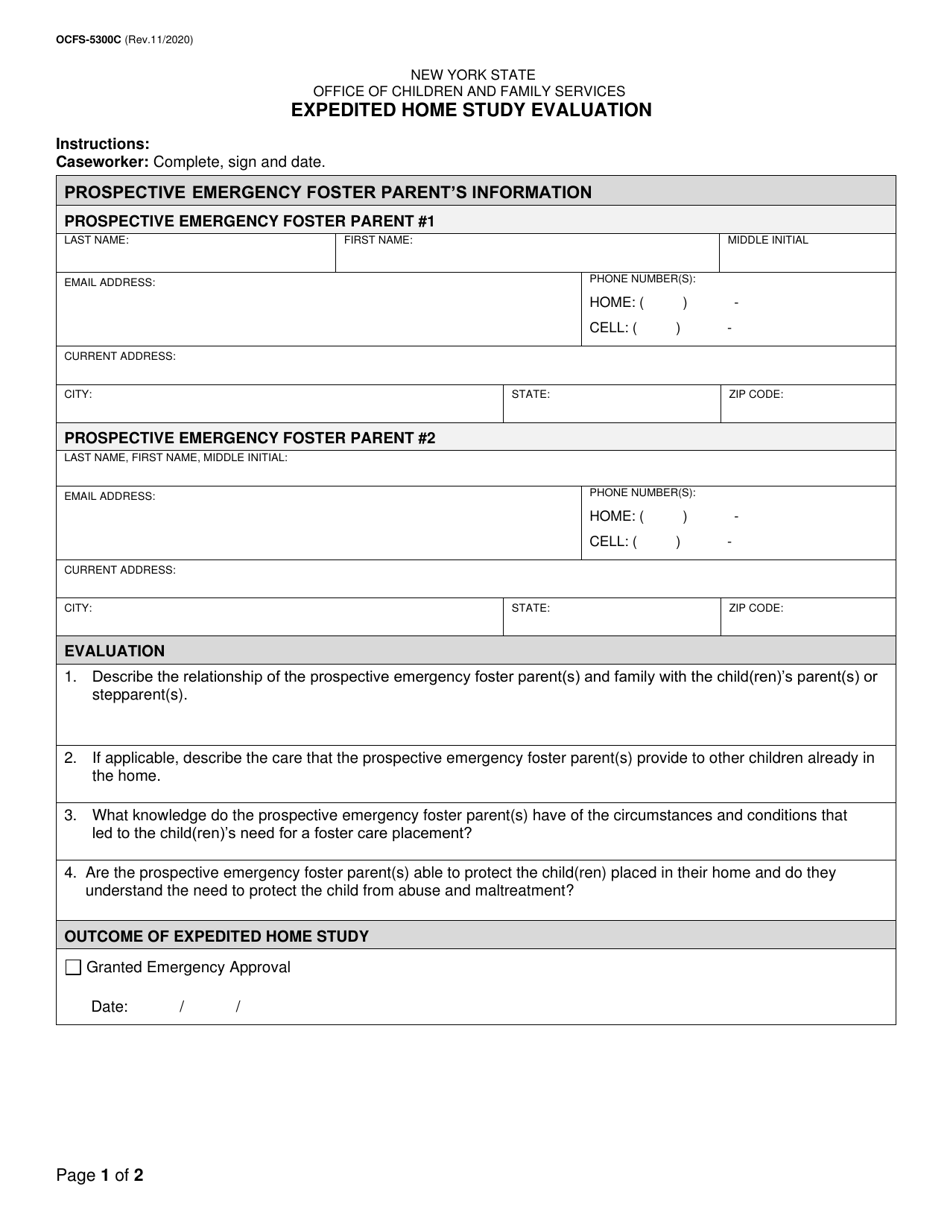 Form OCFS-5300C Expedited Home Study Evaluation - New York, Page 1