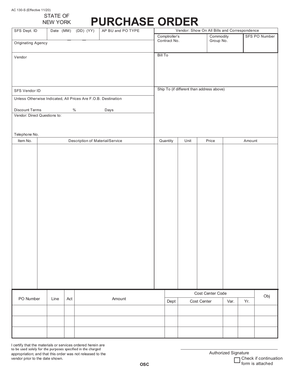 Form AC130-S Purchase Order - New York, Page 3