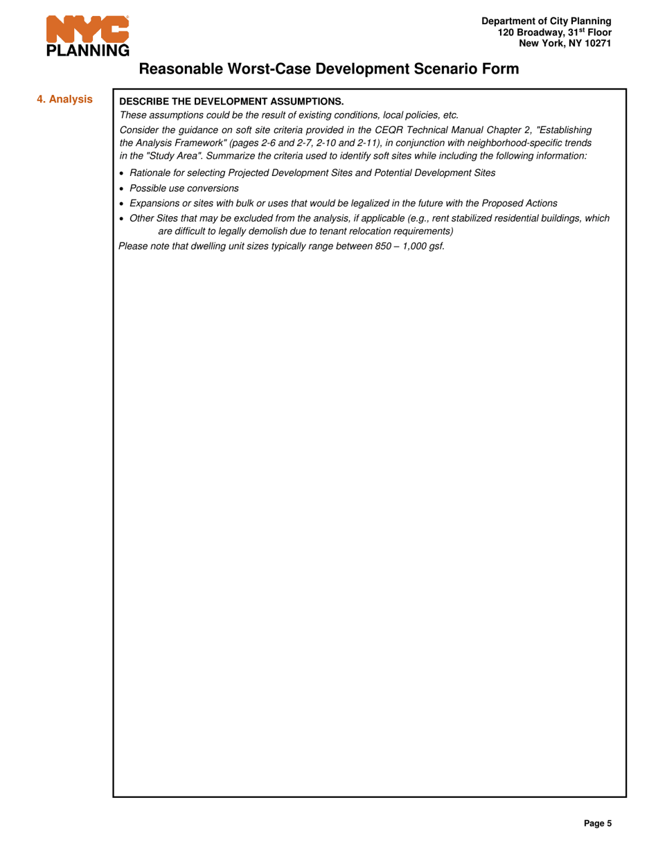 Reasonable Worst-Case Development Scenario Form - Draft - New York City, Page 5