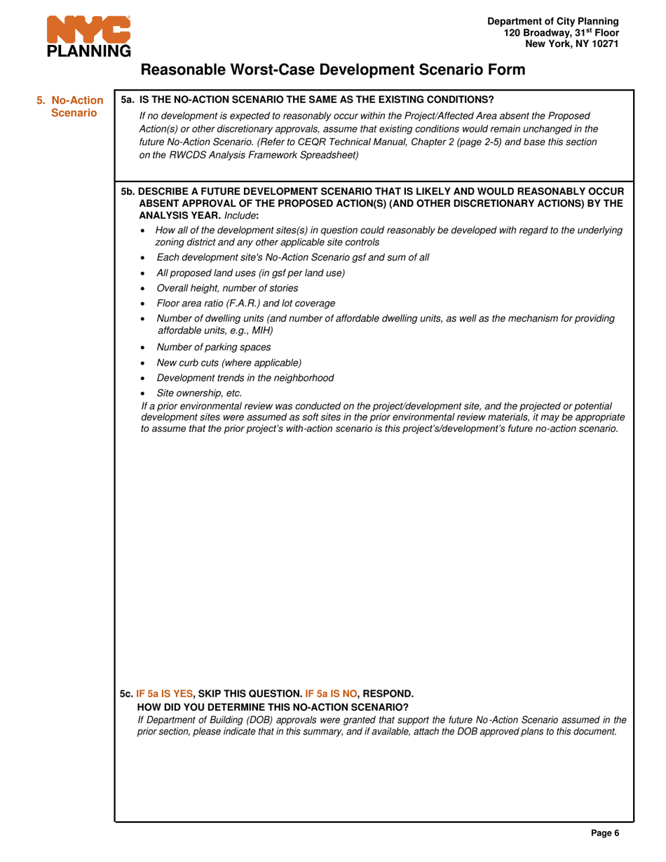 Reasonable Worst-Case Development Scenario Form - Draft - New York City, Page 6