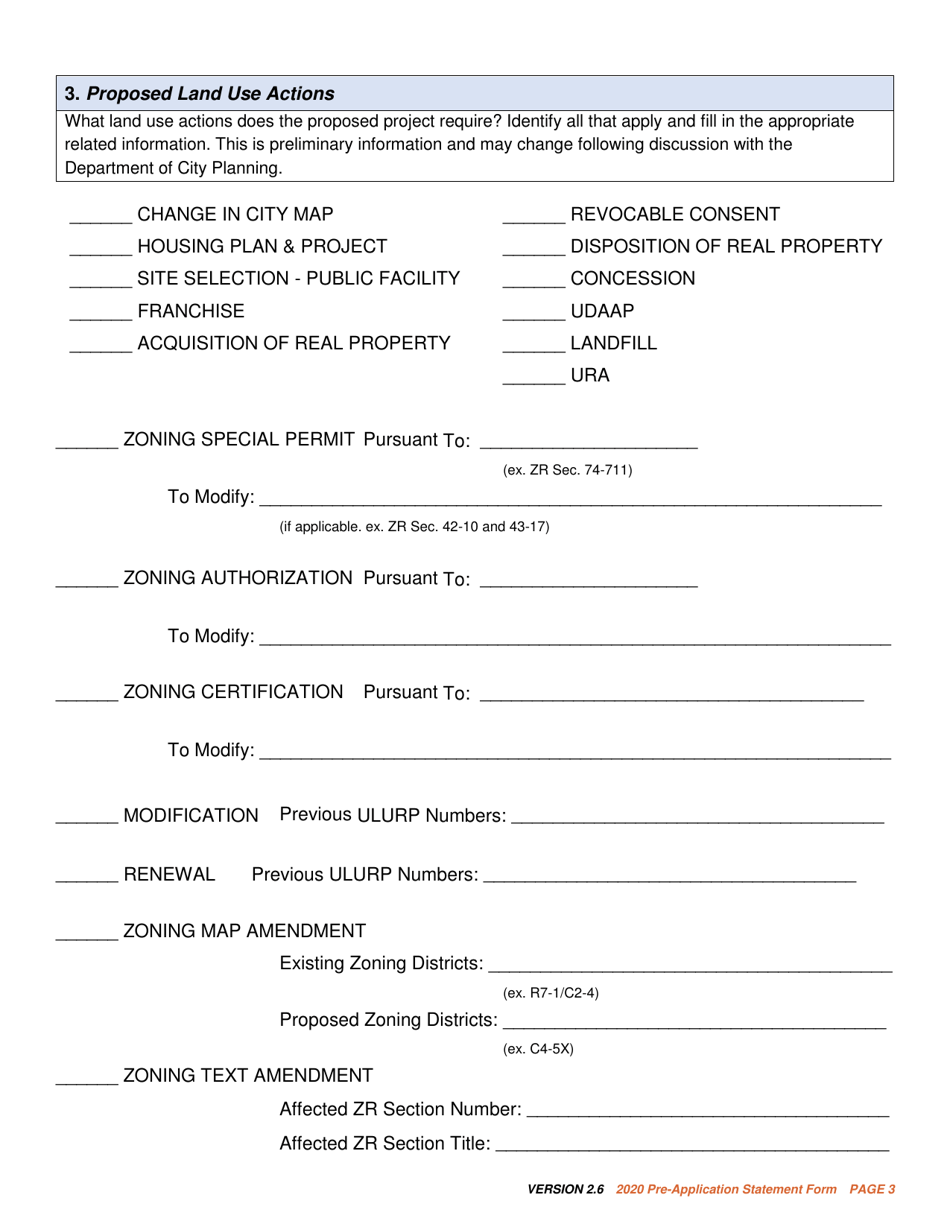 Pre-application Statement Form - New York City, Page 3
