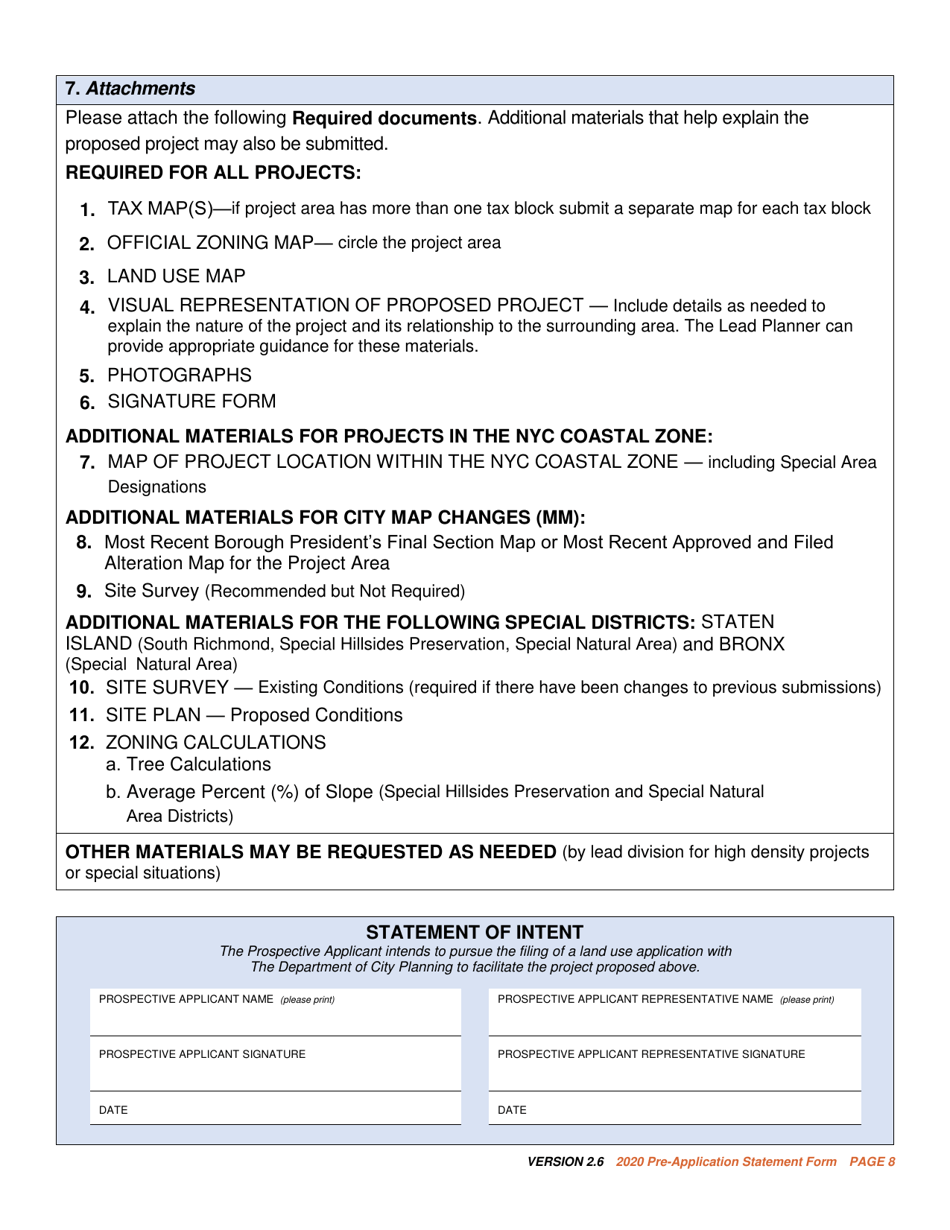 Pre-application Statement Form - New York City, Page 8