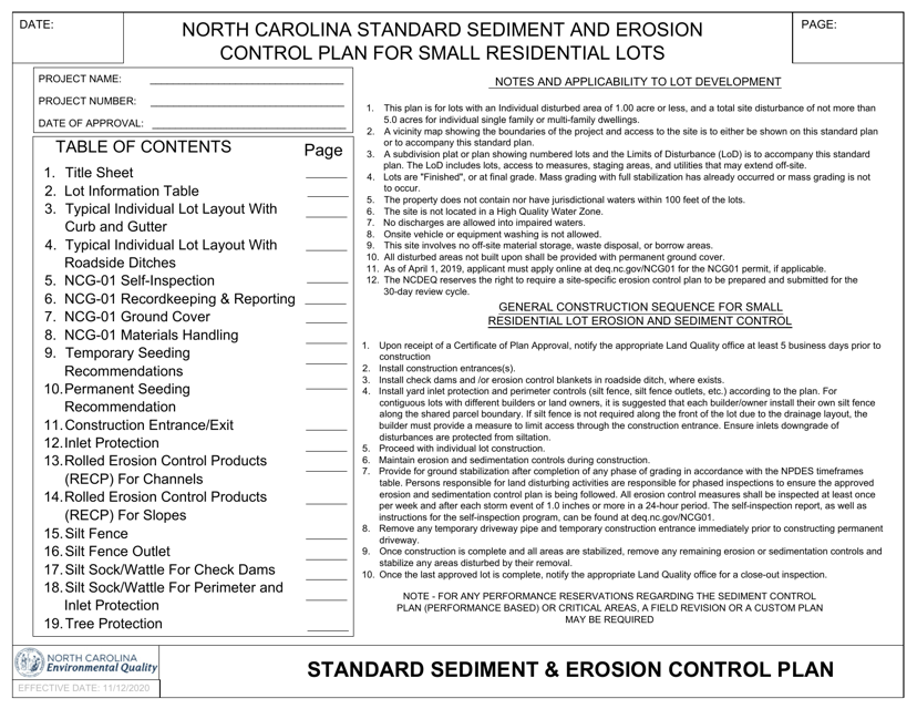 8.5" X 11" Plan Title Sheet - North Carolina