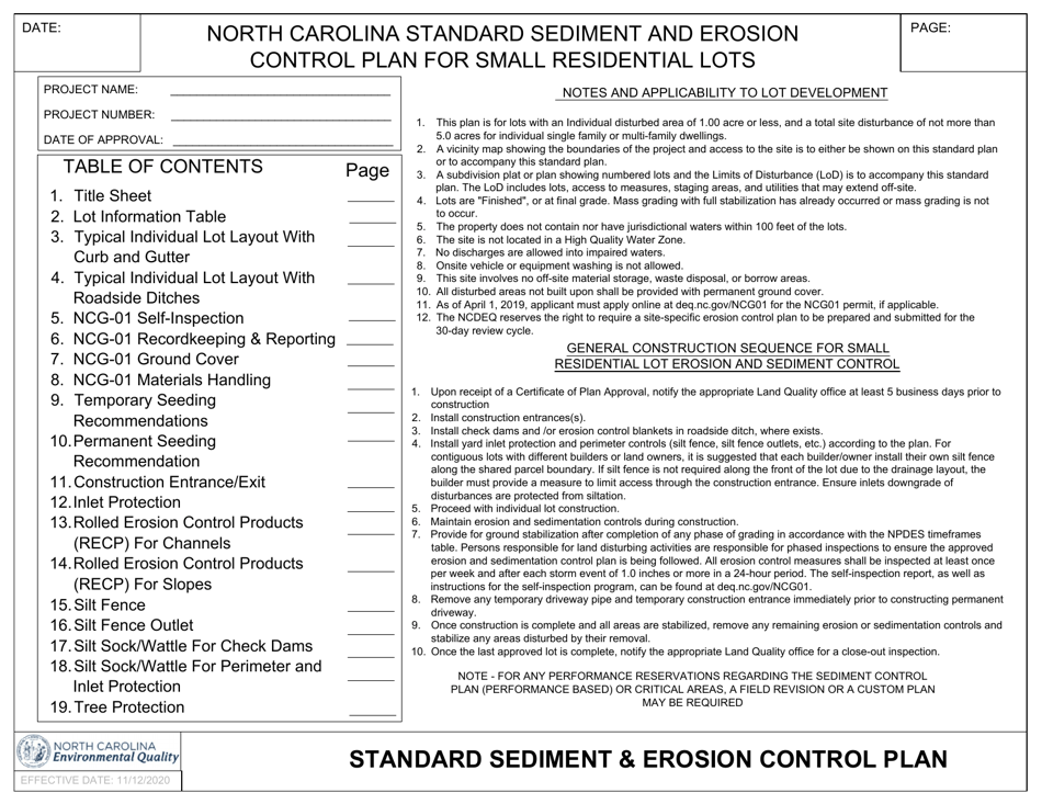 8.5 X 11 Plan Title Sheet - North Carolina, Page 1