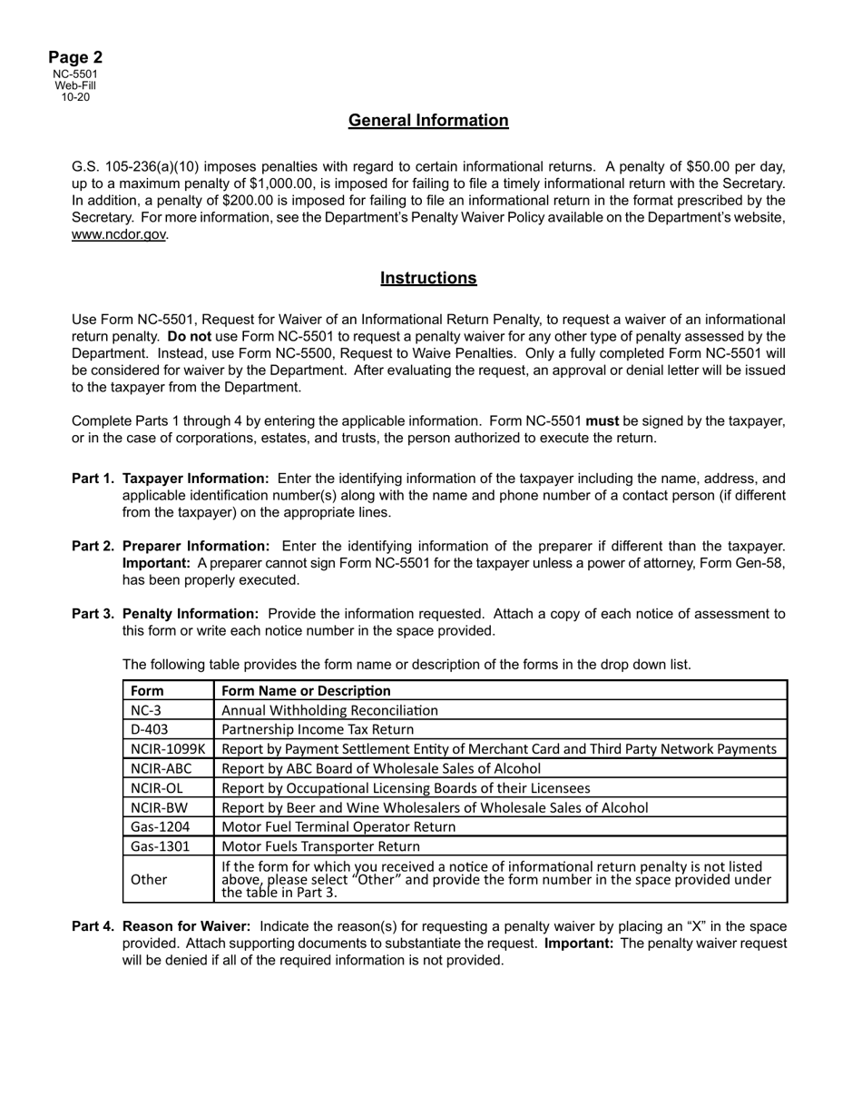 Form NC-5501 Request for Waiver of an Informational Return Penalty - North Carolina, Page 3