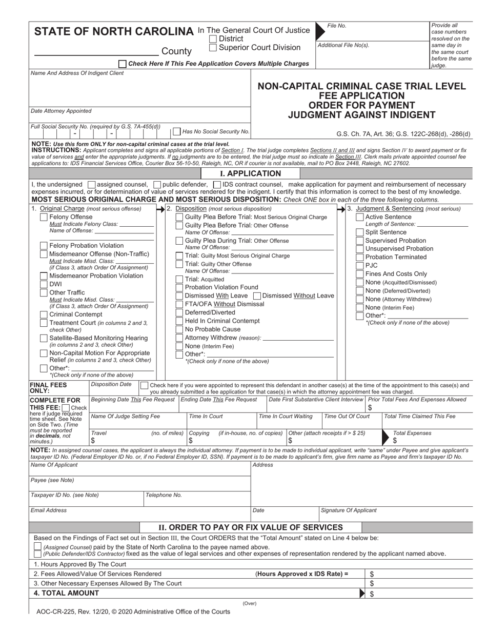 Form AOC-CR-225 Download Fillable PDF or Fill Online Non-capital ...