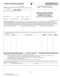 Form AOC-CR-296 District Attorney Petition and Order of Expunction Under G.s. 15a-146(A2) (Not Guilty or Not Responsible) - North Carolina