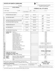 Document preview: Form AOC-CR-381 Criminal Bill of Costs (Superior) - North Carolina