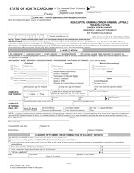 Form AOC-CR-426 Non-capital Criminal or Non-criminal Appeals Fee Application Order for Payment Judgment Against Indigent or Parent/Guardian - North Carolina