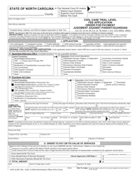 Form AOC-G-200 Civil Case Trial Level Fee Application Order for Payment Judgment Against Parent/Guardian - North Carolina