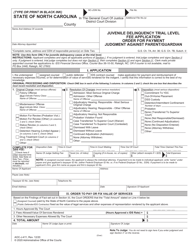 Form AOC-J-411 &quot;Judgment Delinquency Trial Level Fee Application Order for Payment Judgment Against Parent/Guardian&quot; - North Carolina