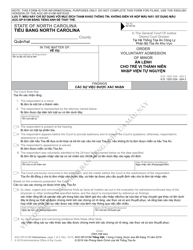 Document preview: Form AOC-SP-913 Order Voluntary Admission of Minor - North Carolina (English/Vietnamese)