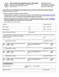 Form SFN2842 &quot;Application for Registration of Fertilizer&quot; - North Dakota