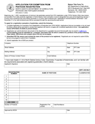 Form SFN54343 &quot;Application for Exemption From Pesticide Registration&quot; - North Dakota