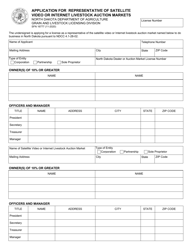 Form SFN16777 &quot;Application for Representative of Satellite Video or Internet Livestock Auction Markets&quot; - North Dakota
