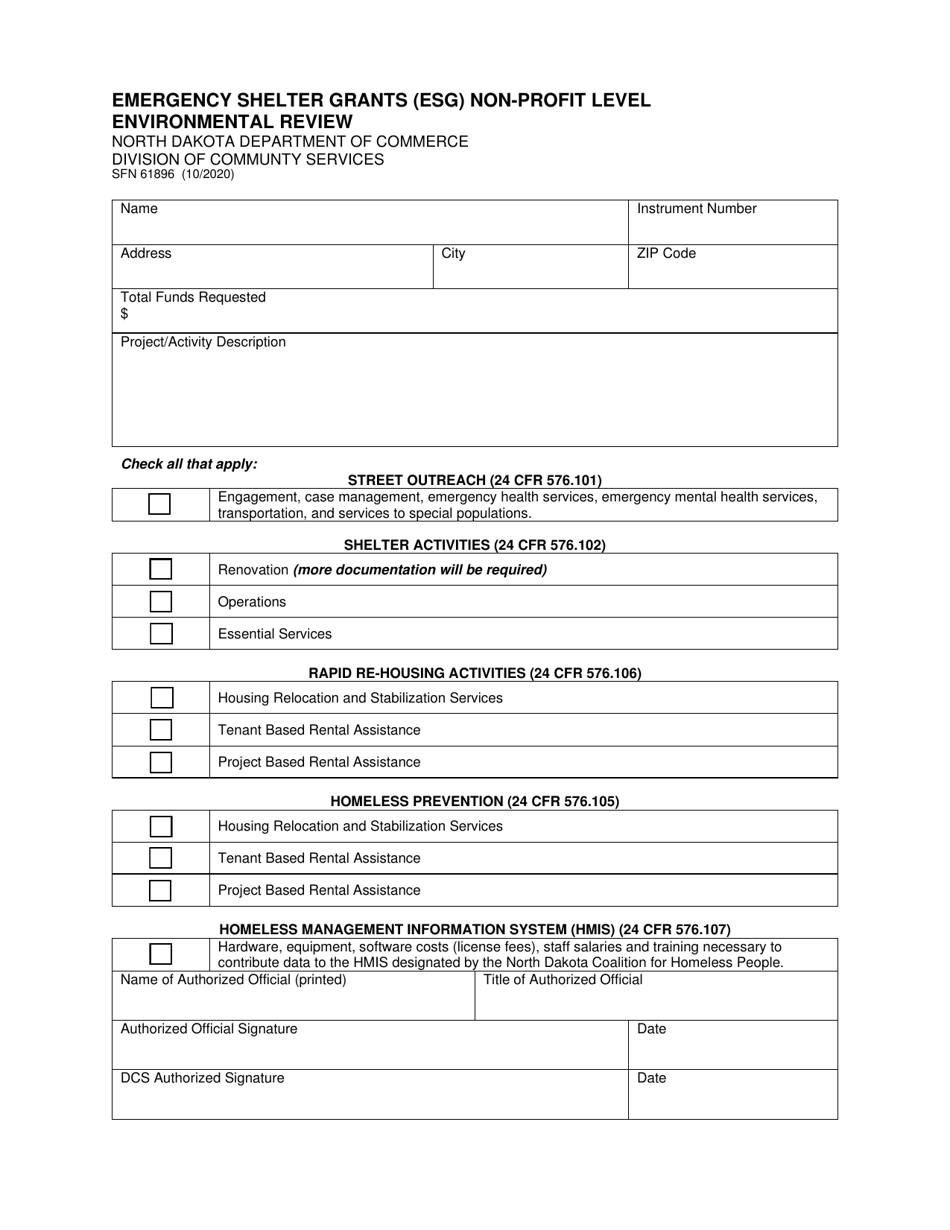 Form SFN61896 Download Fillable PDF or Fill Online Emergency Shelter ...