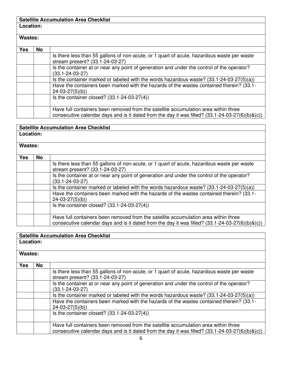 Small Quantity and Very Small Quantity Generators Inspection Checklist - North Dakota, Page 6