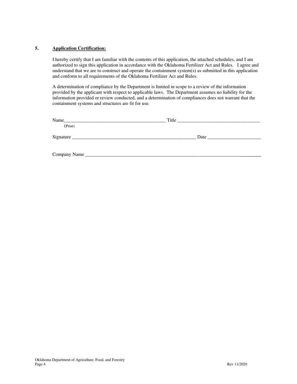 Application for Bulk Dry Fertilizer Storage Facility - Oklahoma, Page 4