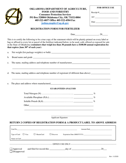 Registration Form for Fertilizer - Oklahoma Download Pdf