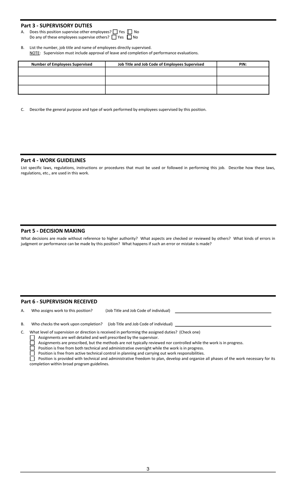 Form HCM-39 Position Description Questionnaire - Oklahoma, Page 3