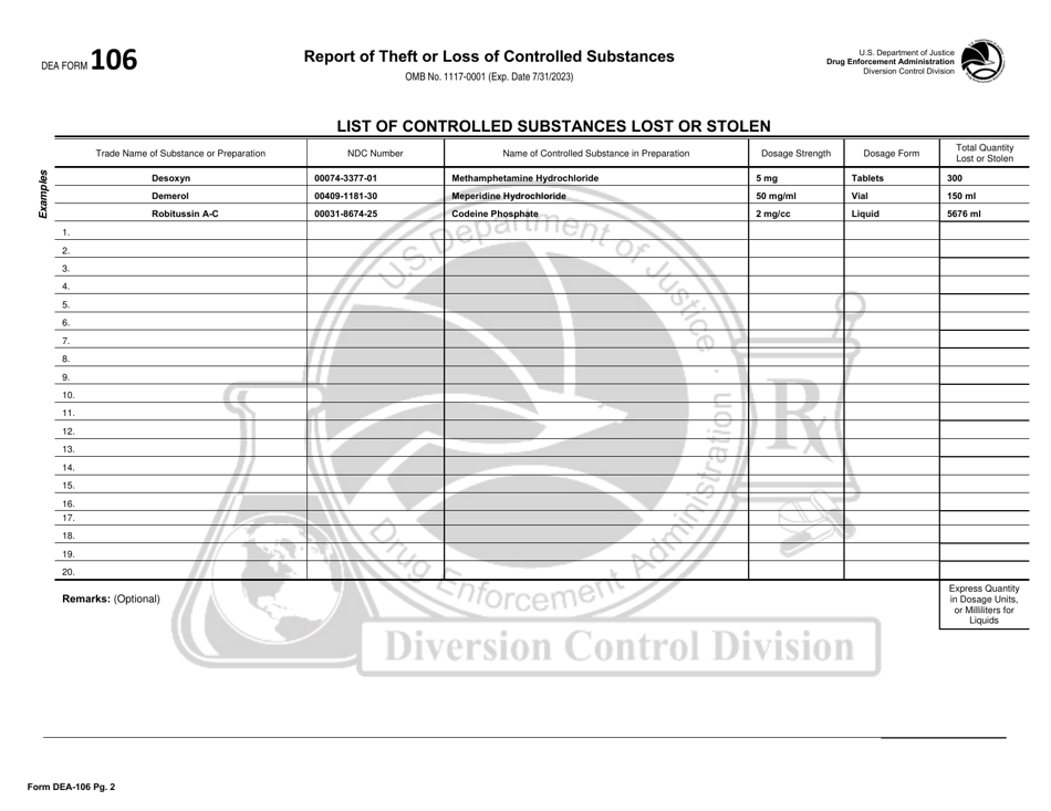 Dea Form 106 Fill Out Sign Online And Download Fillable Pdf Templateroller 7131