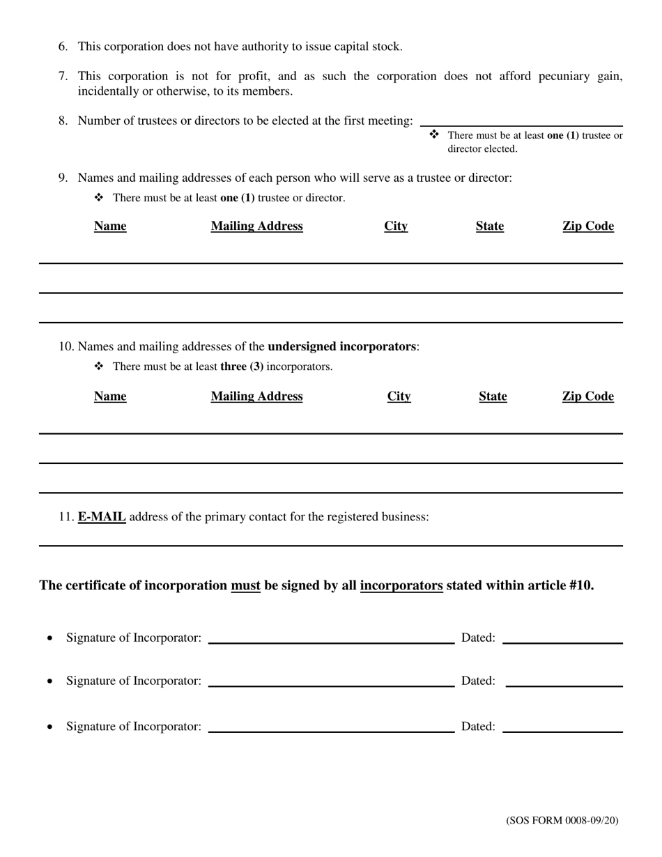 SOS Form 0008 Certificate of Incorporation (Oklahoma Not for Profit Corporation) - Oklahoma, Page 4