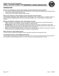 Direct Shipper Permit Application and Agreement for Nonprofit Trade Association - Oregon
