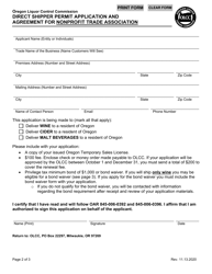 Direct Shipper Permit Application and Agreement for Nonprofit Trade Association - Oregon, Page 2