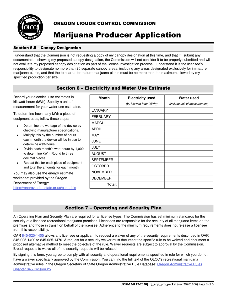 Form MJ17-2020 Marijuana Producer Application - Oregon, Page 4