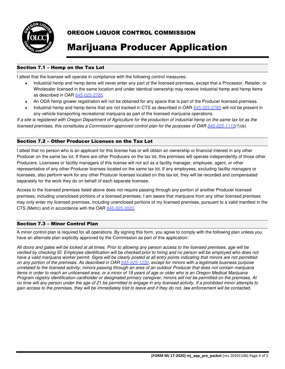 Form MJ17-2020 Marijuana Producer Application - Oregon, Page 5
